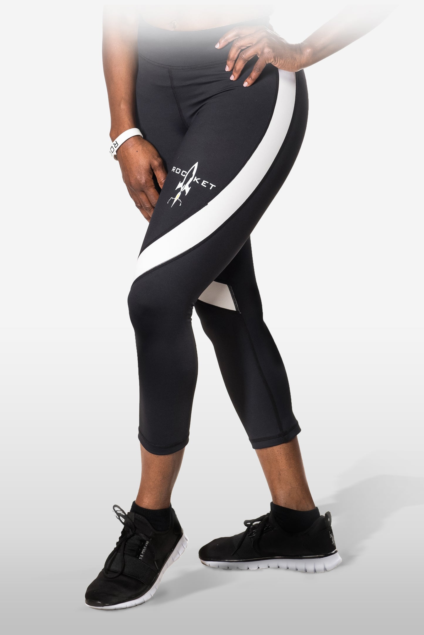 Women's Action Sport Capri Leggings (White Stripe, Yellow Stripe, and Pink Stripe)