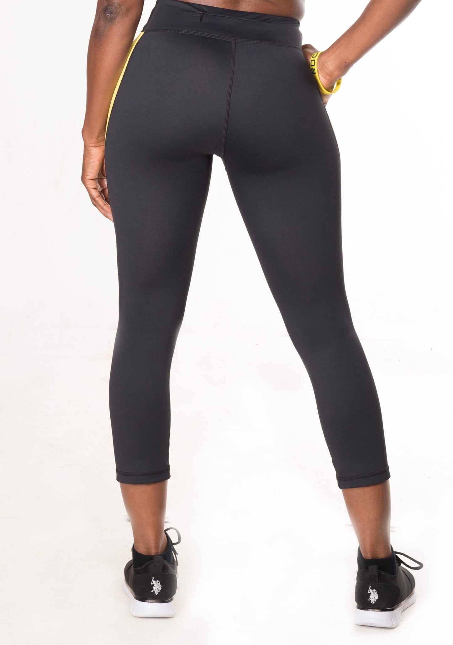 Women's Action Sport Capri Leggings (White Stripe, Yellow Stripe, and Pink Stripe)