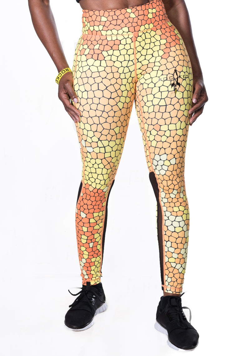 Women's Pro Art Mesh Leggings - Yellow (Plus Sizes Available)